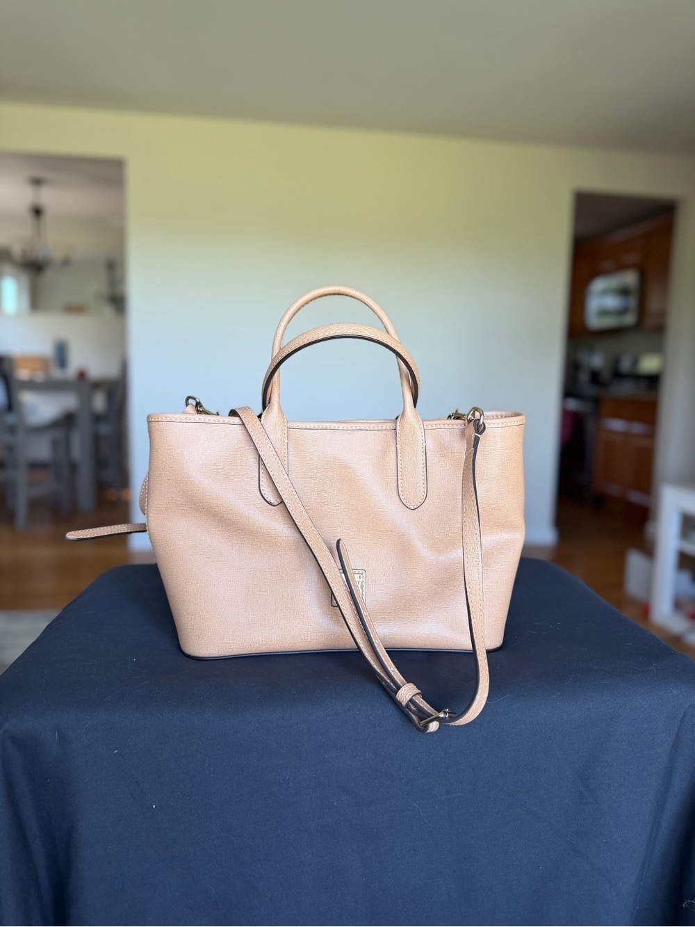Dooney & Bourke Tan Pebbled Leather Satchel with Crossbody Strap